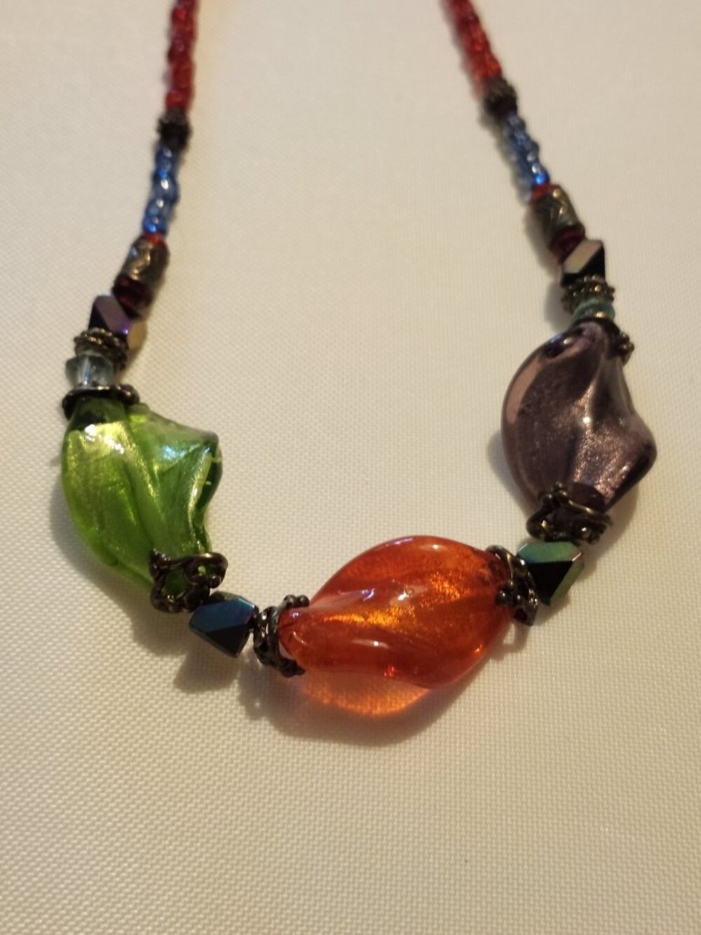 Dichroic Fused Glass Beaded Necklace You And I Bohemian Colorful Sparkly